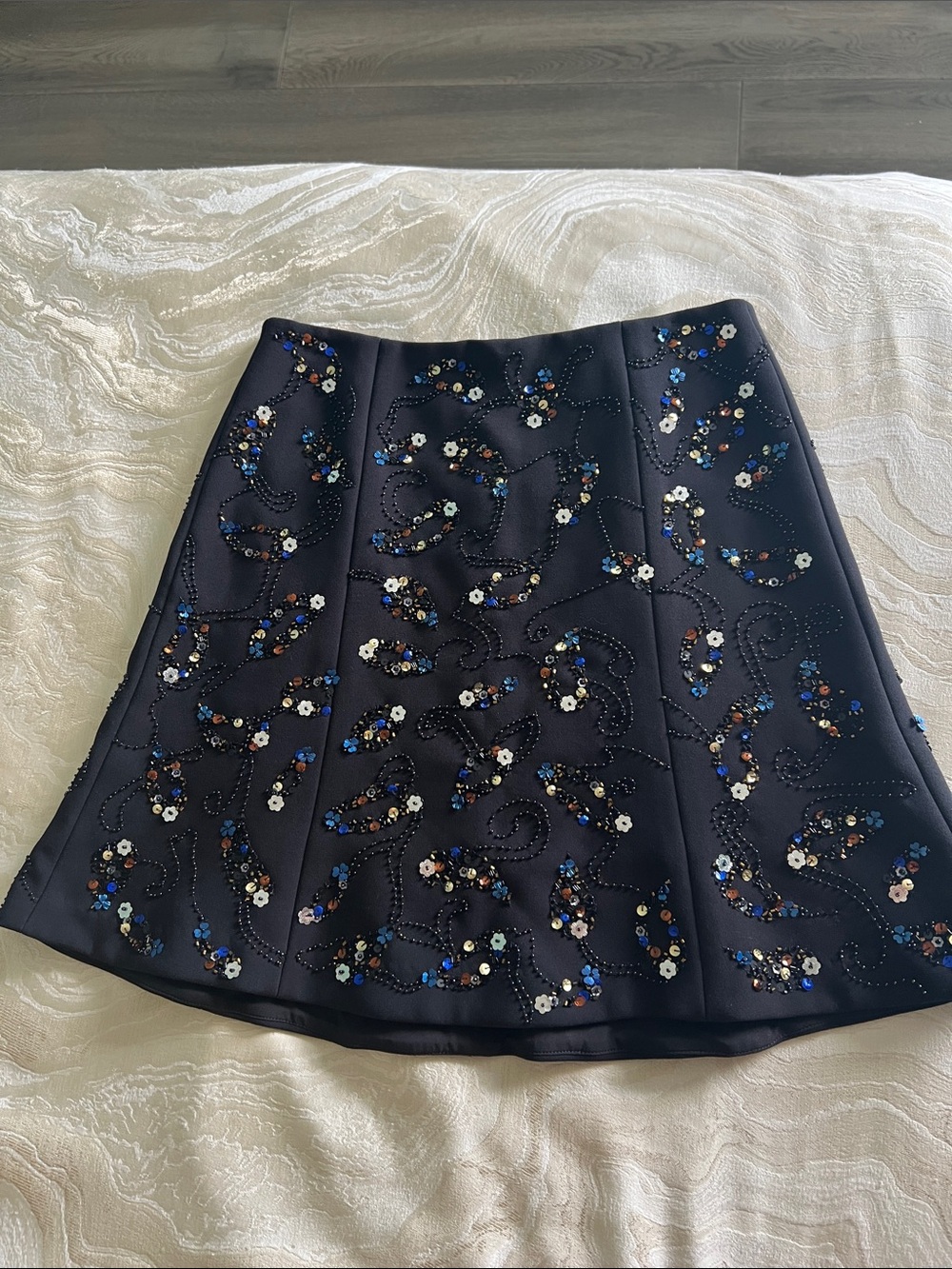Club Monaco Navy Mini Skirt with Multicolor Sequin Embellishment